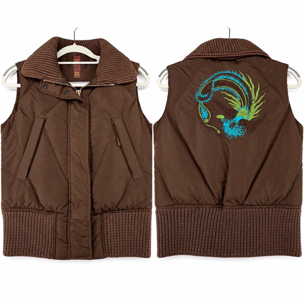 KYRA K Amber Down Puffer Vest Womens Small Embroidered Phoenix Equestrian Y2K